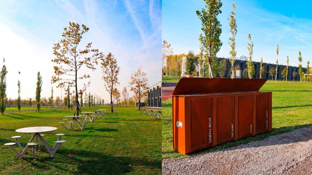 disseturban_hfarm_aircircle_foresta_02 Campus exterior equipado con las mesas AIR CIRCLE y las papeleras YES , Disset Urban