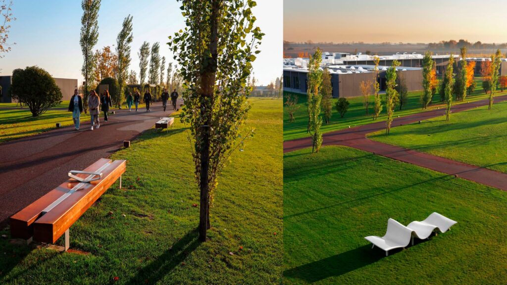disseturban_hfarm_aircircle_foresta_03 Zona exterior equipada con bancos de diseño, FORESTA, Disset Urban.